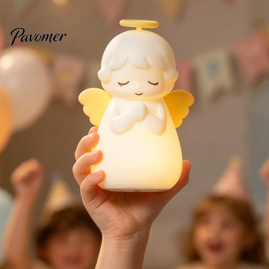 Silicone Tap Control Light Angel Night Light, Squishy Bedside Lamp, 7 Color Changing 3‑Level Dimmable LED Ambient Adjustable Brightness Lamp