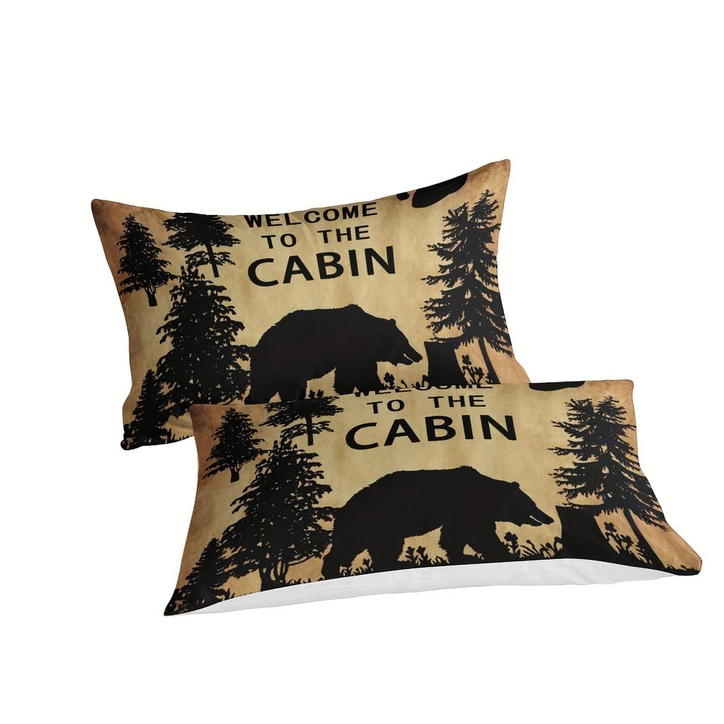 3pcs Cabin Duvet Cover Set, Duvet Cover, Digital Forest Bear Printing Bedding Set With Zipper, Soft Comfortable Duvet Cover