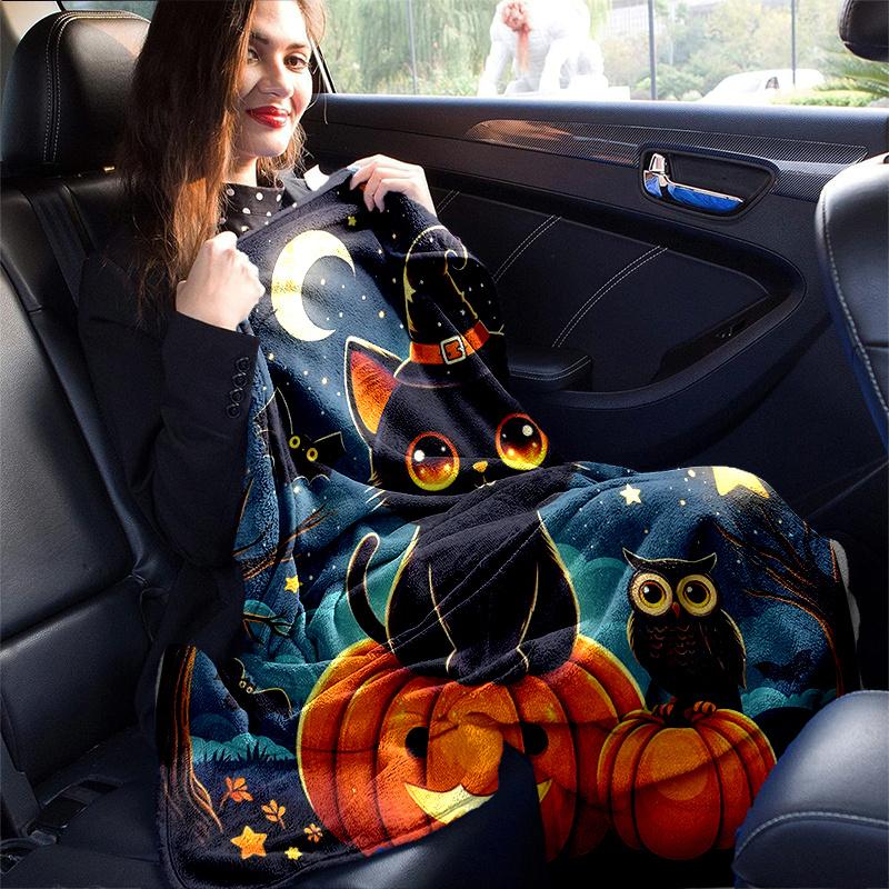 1 Stück Sternenhimmel Katze und Eule Halloween Cartoon Decke Niedliches Tierdesign für Raumdekoration, Weich Perfekt als Geburtstagsgeschenk, Wohnzimmer, Reise, Camping