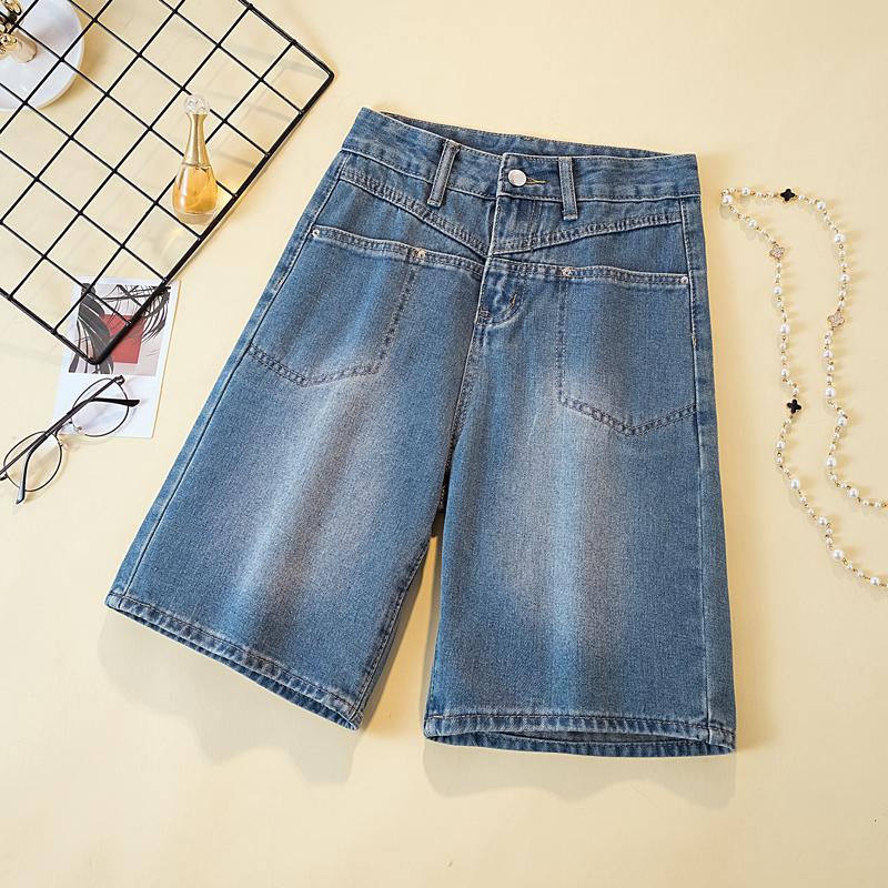 

DIMANAF Большие размеры 2024, женские шорты, брюки, летние новые джинсы, короткие базовые шаровары с эластичной резинкой на талии и высокой талией, синие свободные брюки S синий