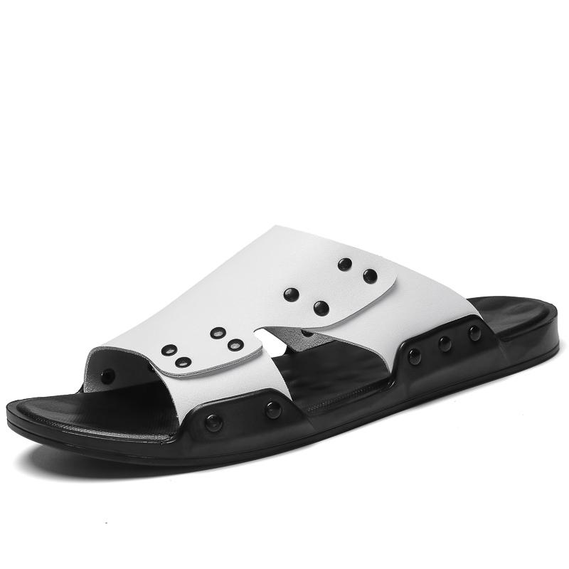 Summer Men's Genuine Leather Sandals Fashionable High-quality Flat Shoes Outdoor Breathable Casual Shoes Black Beach Slippers