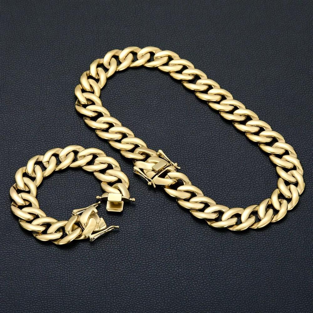 21mm Heavy Thick Stainless Steel Cuban Link Bracelet 14K PVD Gold Plated High Polished Hip Hop Jewelry for Men