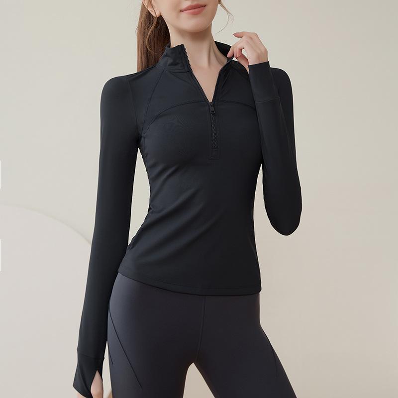 Jachetă ușoară de lux pentru femei, cu fermoar pe jumătate, căptușită, pentru yoga, îmbrăcăminte skinny cu mânecă lungă