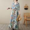 Sommer Maxikleid Lang Übergröße Retro Floral Ethnisch Maxikleid Locker Elegant Einheitsgröße Passt [Mohokyo] Damenkleid, Kleid, V-Ausschnitt, Größe, Druck, Tunika, Länge,