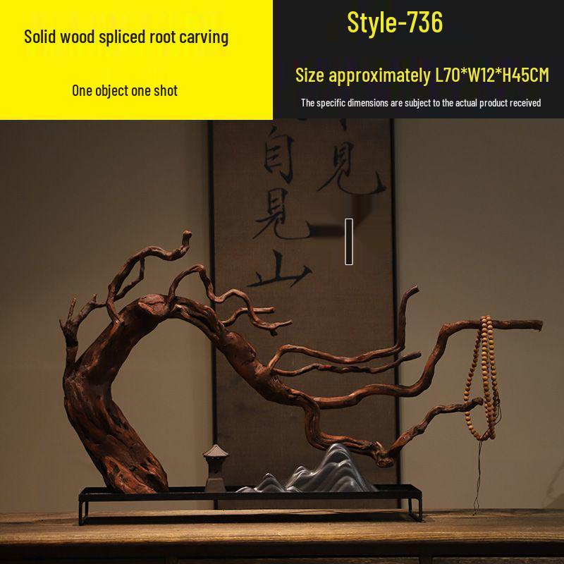 Chinese Zen Withered Wood Landscape Carving: Solid Wood Home & Hotel Decor