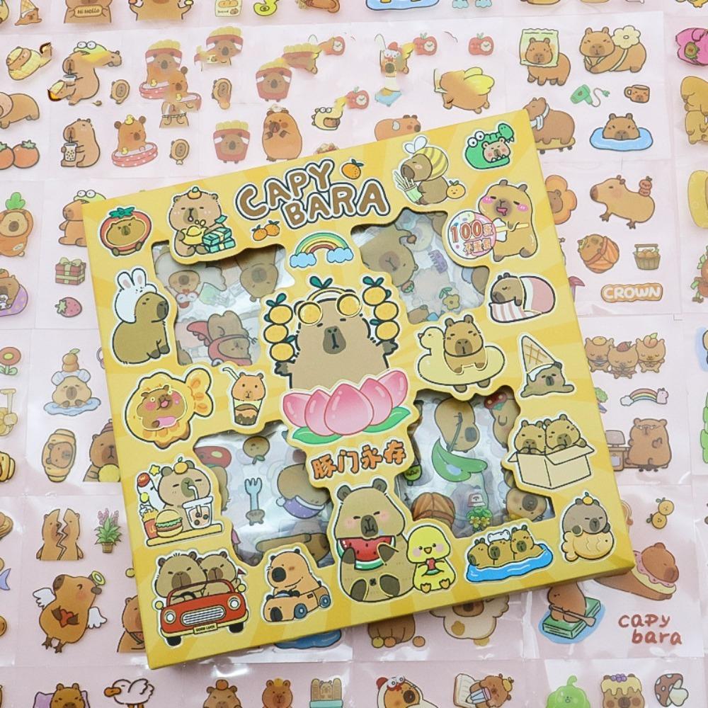 100PCS Stationery Children Sticker Cartoon Capybara Water Cup Decal  Birthday Gift