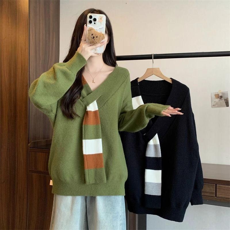 Bequemer und warmer V-Ausschnitt Strickpullover für Damen Herbst- und Frühlingsoutfits