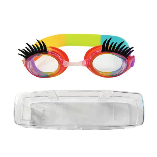 Kids Swim Goggles with Eyelashes Waterproof No Leakage Anti-Fog UV Protection Clear Lens Boys Girls Silicone Swimming Goggles with Lashes