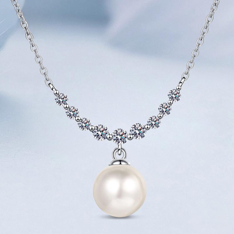 

D цвет модное жемчужное ожерелье из муассанита для женщин элегантное серебро 925 пробы ключичная цепочка кулон свадебный подарок ювелирные изделия