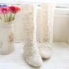 34-43 Women Hollow Boots Breathable Shoes Summer Female Knee High Botas Mesh Knit Line Flats Slip-On Solid Color Ankle Footwear