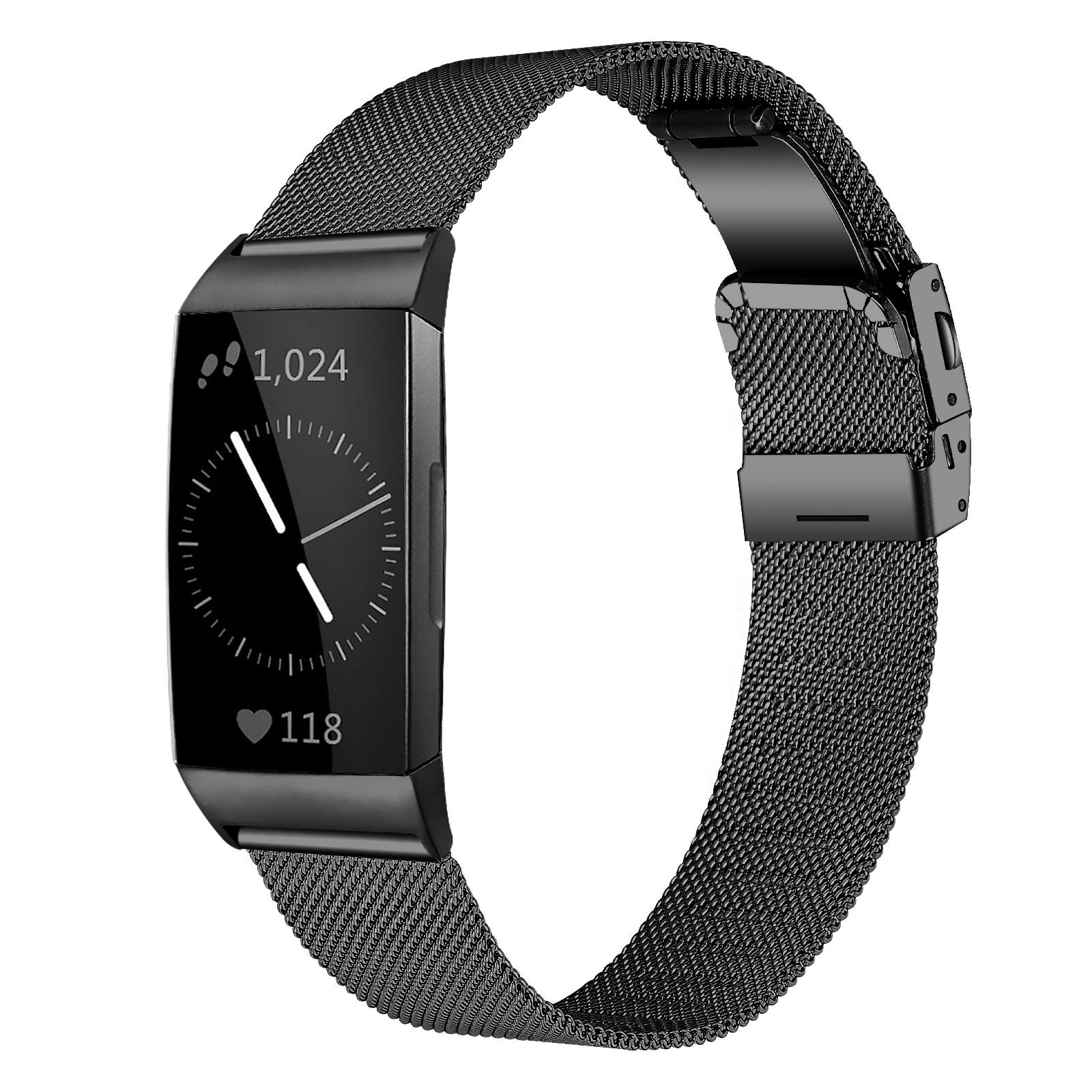 

For Fitbit Charge 3/4/SE Buckle Design Stainless Steel Metal Smart Watch Band Black