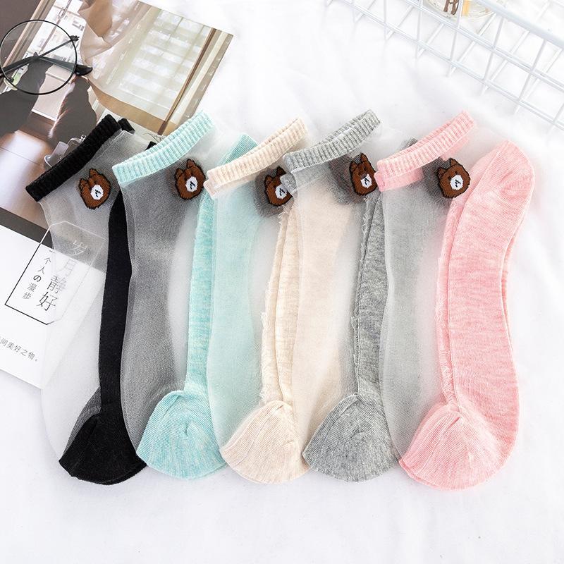 1Pair Of Transparent Lace Crystal Socks Breathable Ultra-thin Ankle Socks Summer Girl Stretch Socks