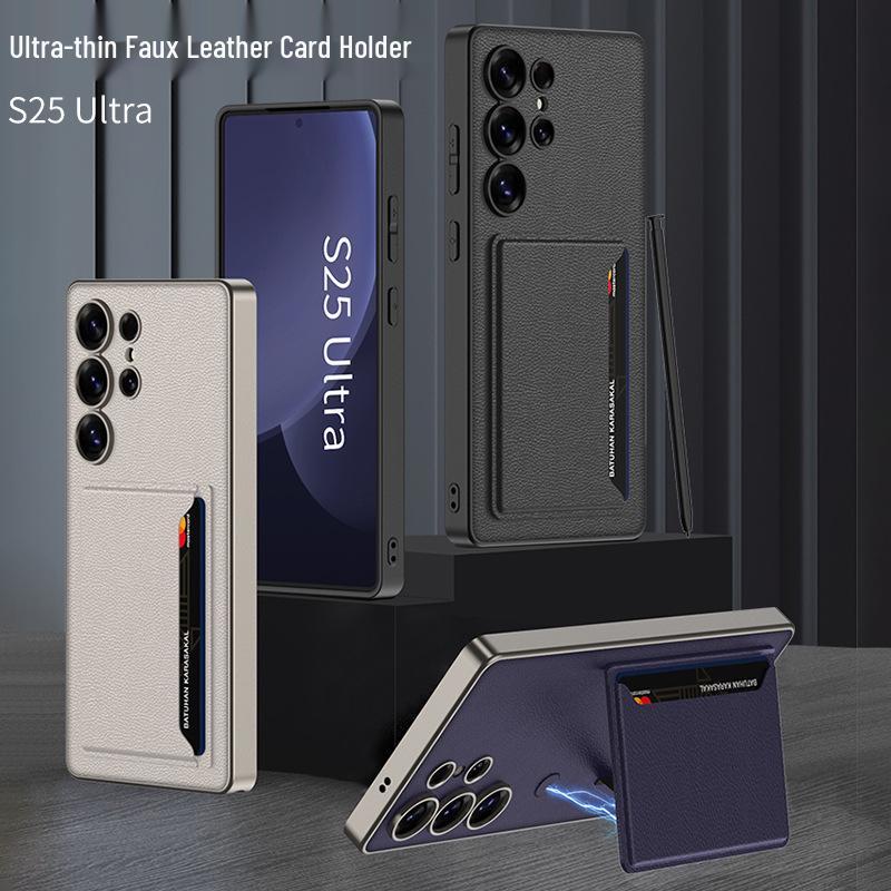 Samsung S25 Ultra High-End Business Leather Case with Card Holder & Stand