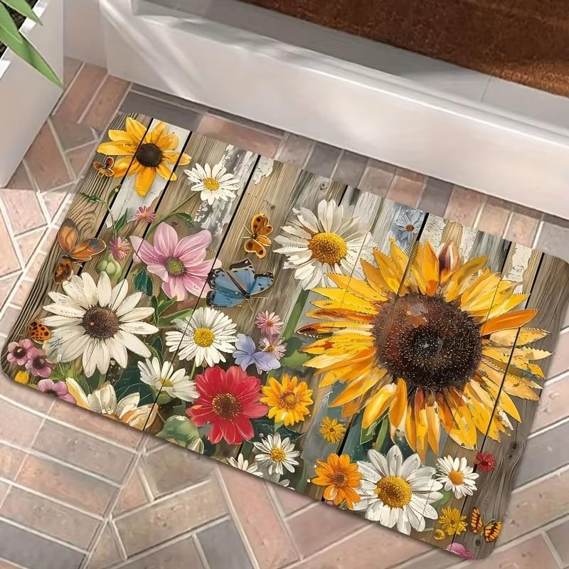 

Spring Floral Patterned Bathroom Mat, Non-Slip Entrance Mat, for The Kitchen, or A Decorative Rug for The Laundry Room, Balcony 40x60cm