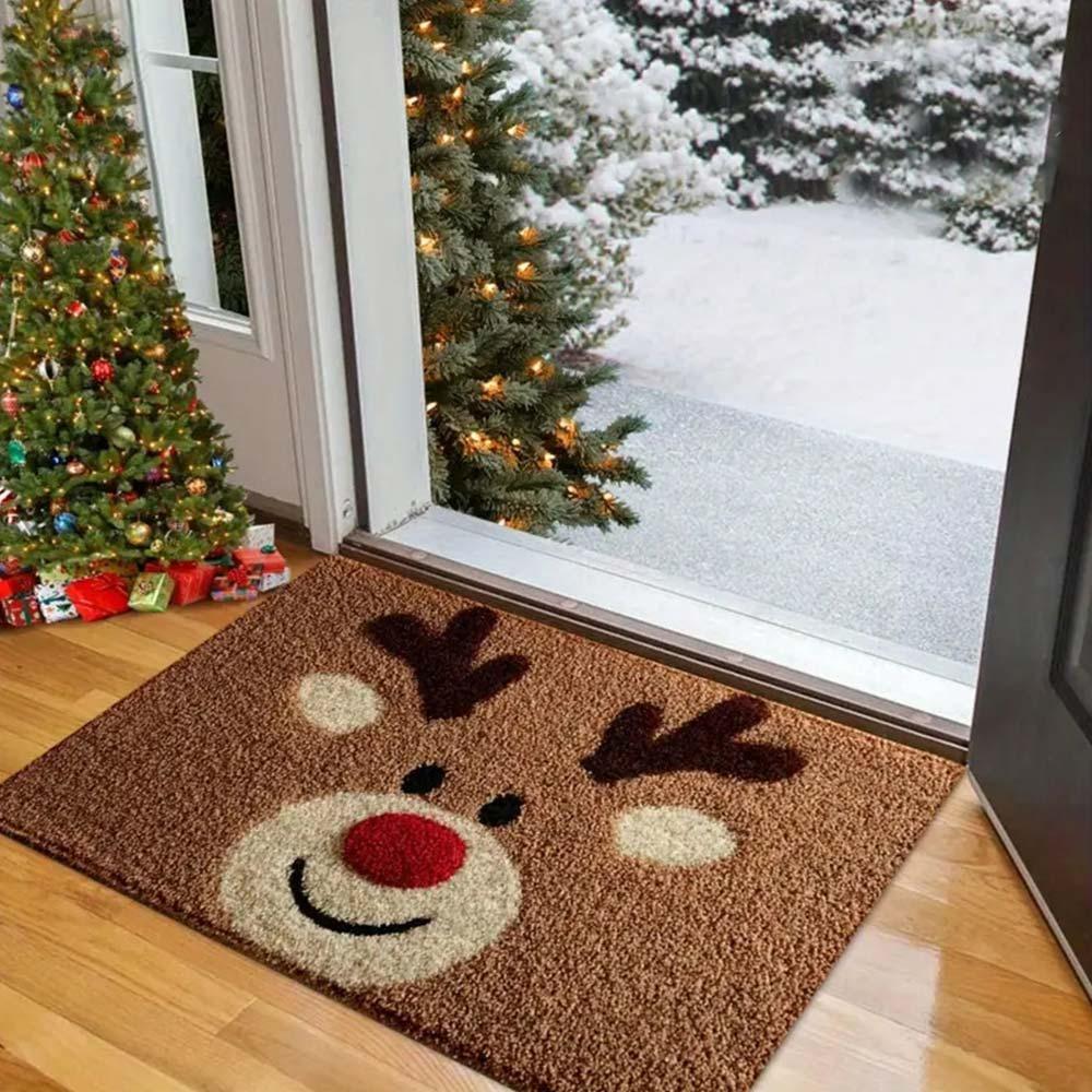 Water-absorbing Christmas Door Mat Gingerbread Man Pattern Santa Claus Design Bathroom Mat Christmas Decor Foot Mat