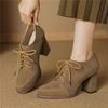 Women Lace Up Platform Pumps Square Heel Round Toe High Heels British Style Oxfords Autumn Low Top Student Shoes Black Booties