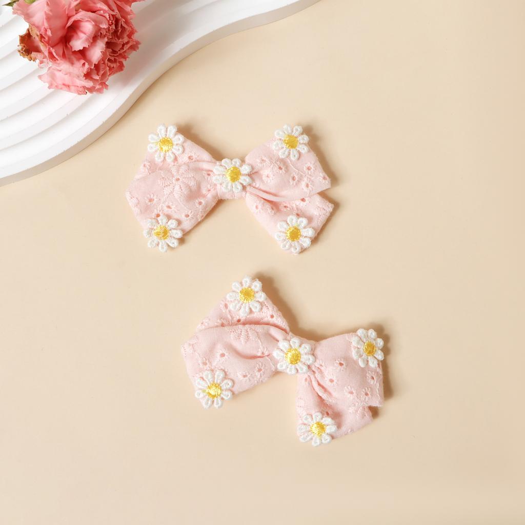 DIY Summer Sweet Solid Color Women's Hair Clips Pairs Daisy Bow Baby Hair Accessories Made Fresh Cotton Fabric Comfortable