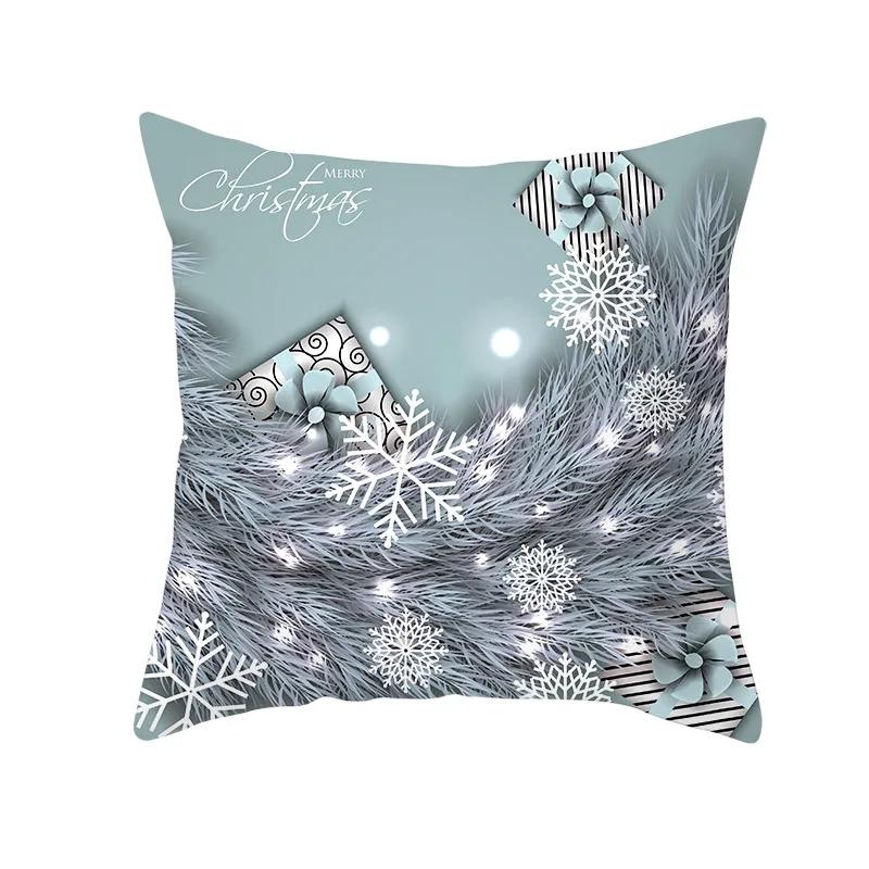 2022 Happy New Year Home Party Decor Cushion Cover Christmas Blue Snowflake Cartoon Printed Pillow Cover Xmas Pillowcase 45x45cm