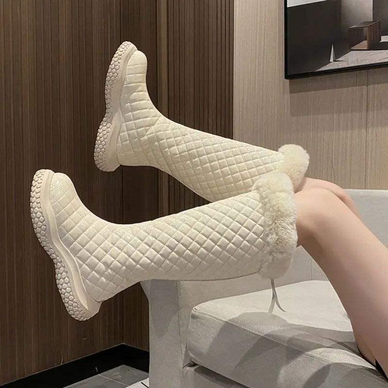 Women's Waterproof Fleece-Lined Leather Over-the-Knee Snow Boots: Non-slip, Warm, Trendy, Thickened Fur.