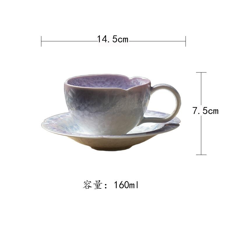 

160ml Crystal Glaze Coffee Mug With Plate Cappuccino Latte Cup Afternoon Tea Mug Cup Saucer Kit Office Water Cup Teaset Craft