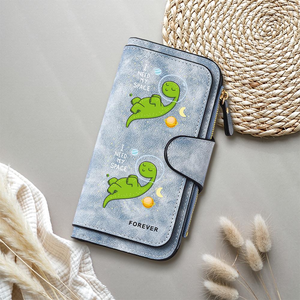 Cute Dinosaur Print Long Wallet Women Fashion PU Leather Card Holder Portable Casual Coin Purse