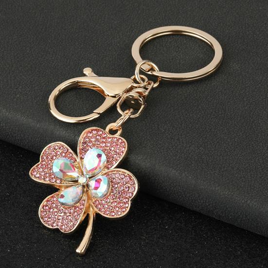 Four Leaf Clover Keychain Rhinestone Lucky Four Leaves Clover Keychain with Lobster Clasp Sparkling Good Luck Charm Gift for Women
