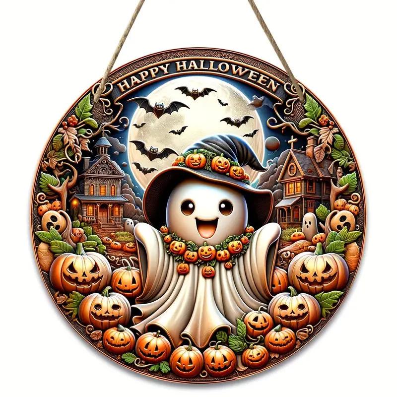 Pumpkin Wood Sign: Halloween Round Craft Door Pendant