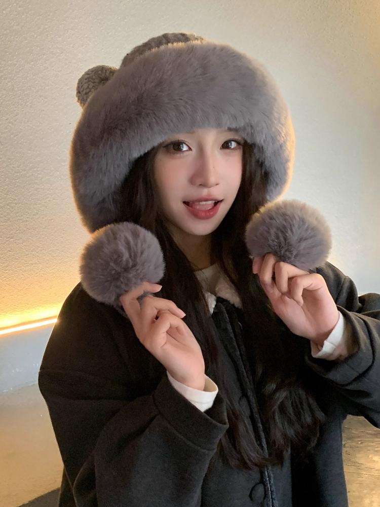 Winter Velvet Thickened Thermal Hat Women's New Cute Bear Ears Ear Hat