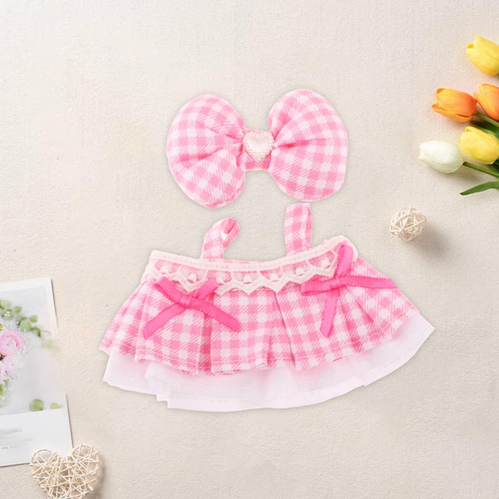 2 Pieces Dolls Dress and Hairpin Costume Outfits Handmade Clothing for 15-17cm