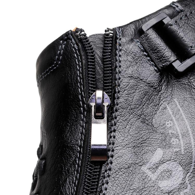 Men's Leather Side-Zip Martin Boots - Large Size, Spring/Autumn, Hand-Stitched, Outdoor Casual, Mid-Top Shoes