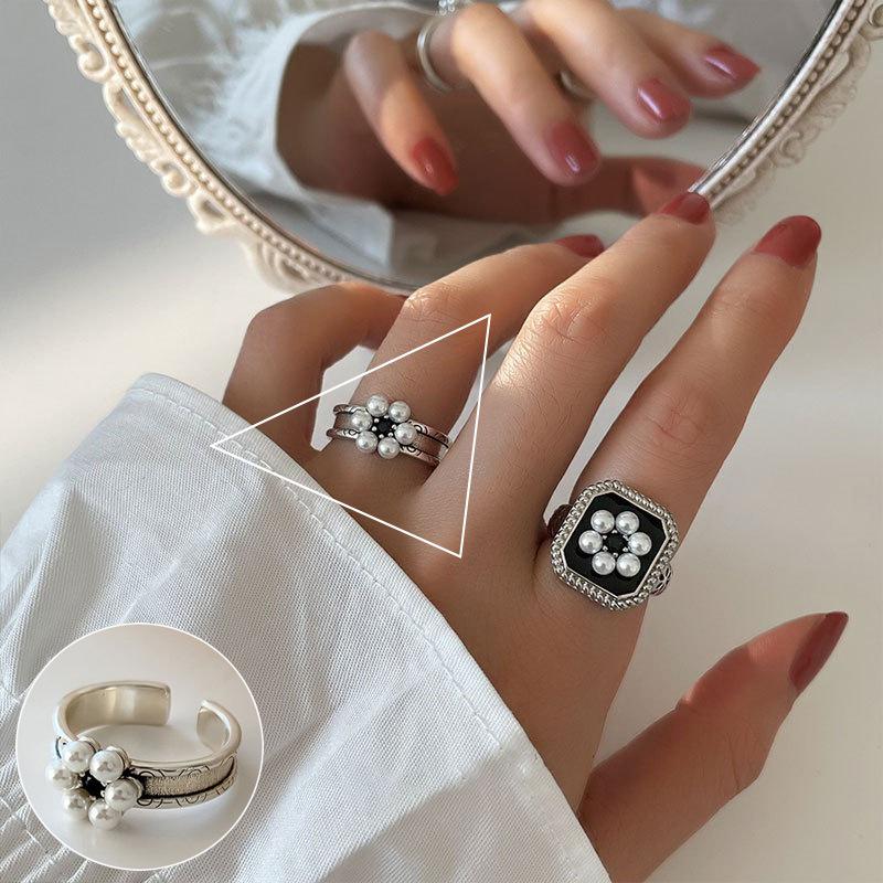 Korean Style S925 Silver Bow Ring with Irregular Pearl Design - Women's Fashion Open Index Finger Accessory