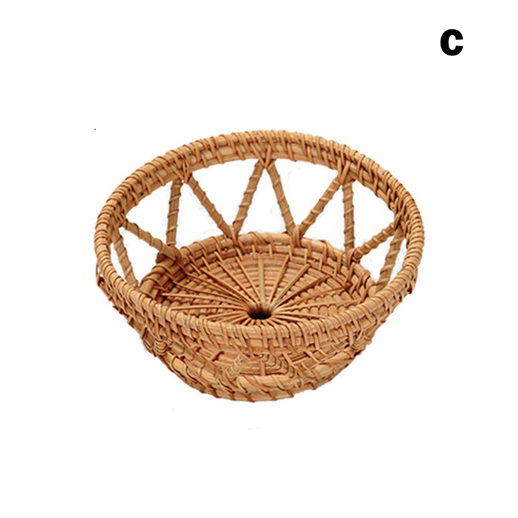 Rattan Woven Tray Convenience Store Handmade Round Basket Food Craft Rattan Tray for Food Fruit Storage Breadbasket Organizer