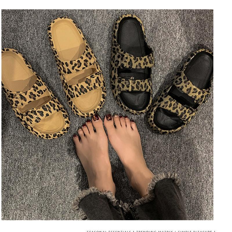 Summer Ladies Comfort Slippers Leopard Soft Thick-Soled Cloud Slides Travel Vacation Beach Shoes Ladies Sorals