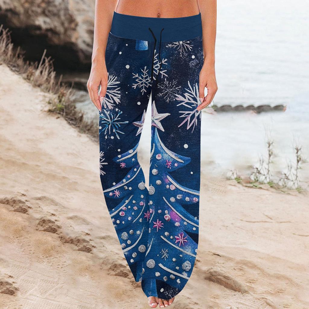 Women's Comfortable Pajama Pants  Pants Christmas Print Drawstring Wide Leg Pants