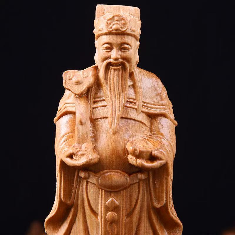 Rzeźba w drewnie bóg bogactwa rzeźby figurki chińskie postacie mitologiczne dom pokój biuro bogactwo szczęście dekor Feng Shui