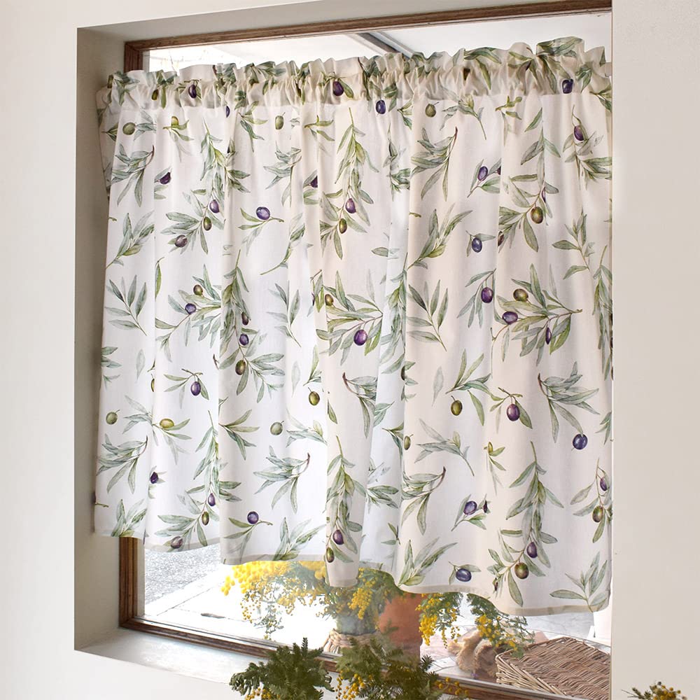 STYLE Decor Cafe for Small Stylish Privacy 72cm Long x 100cm Olive W3901910 Curtain, 100% Cotton, Windows, Screen, Wide, Washable, Green,