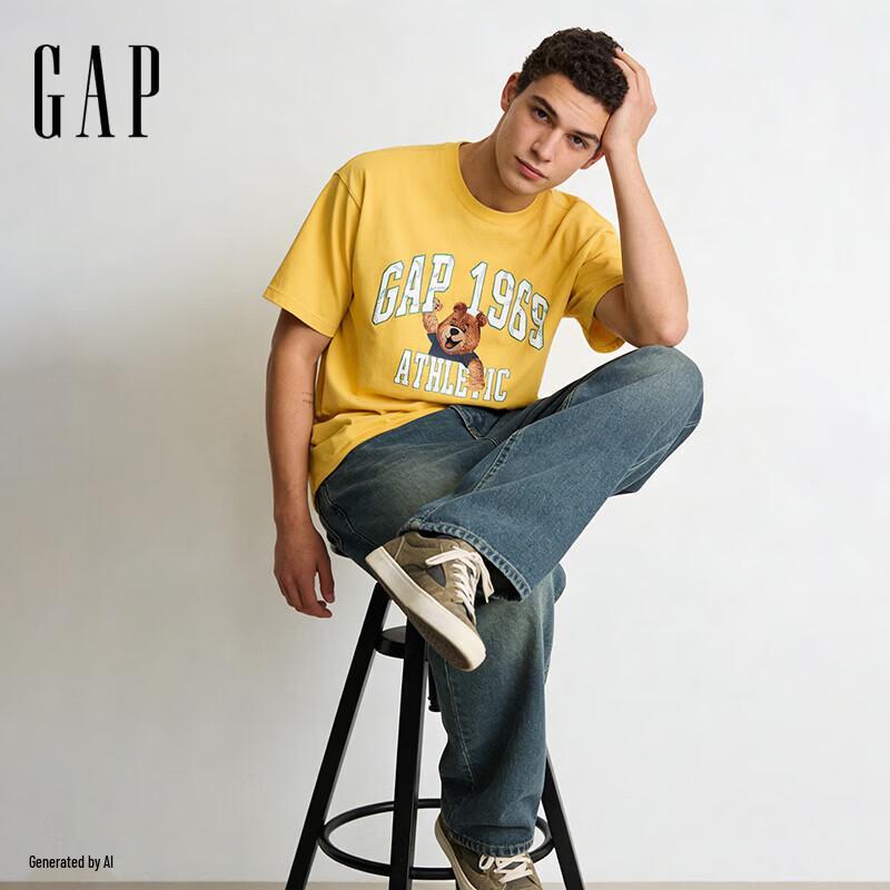 GAP Unisex Logo Print Loose Short Sleeve T-shirt 185/108A