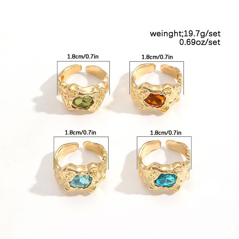 Fashion Liquid Wind Crystal Opened Rings Set for Women Punk texture Irregular Personality Finger Ring Party Daily Jewelry