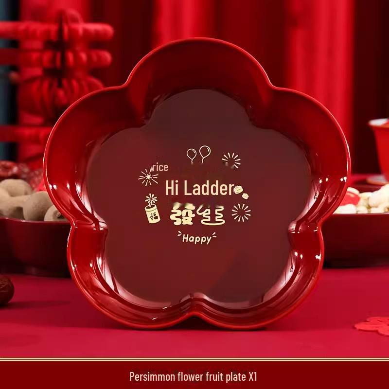 Red Festive Wedding Candy & Dried Fruit Plate for Engagement or Living Room