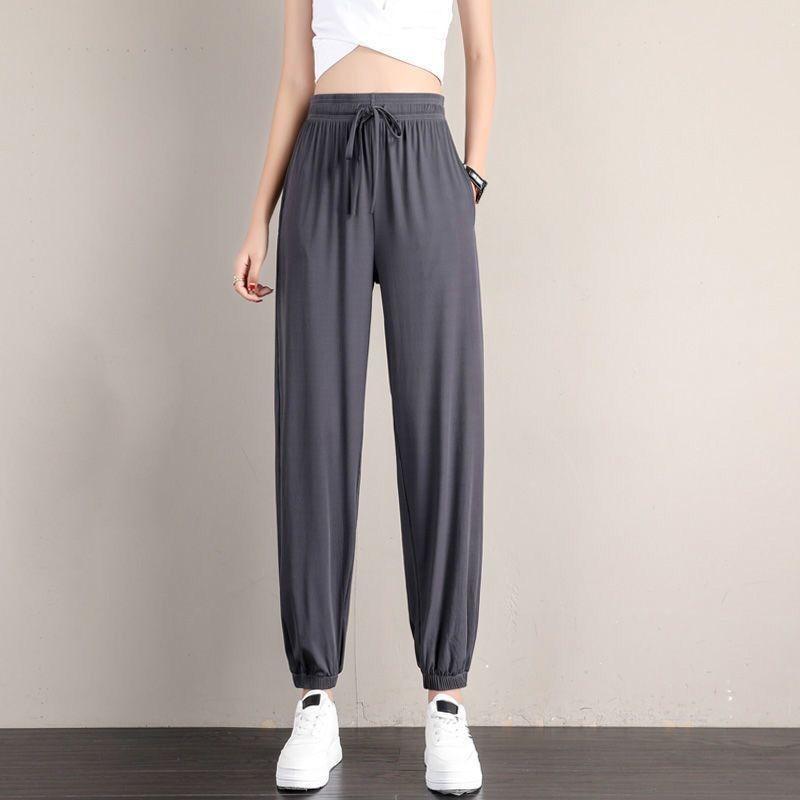 Ice Silk Sweatpants Tied Feet Female Student Loose Large Size Thin Summer Thin Casual Sweatpants Drape Nine-point Pants Female