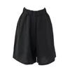 Women's Summer Black Elastic Waist Wide Leg Linen Shorts