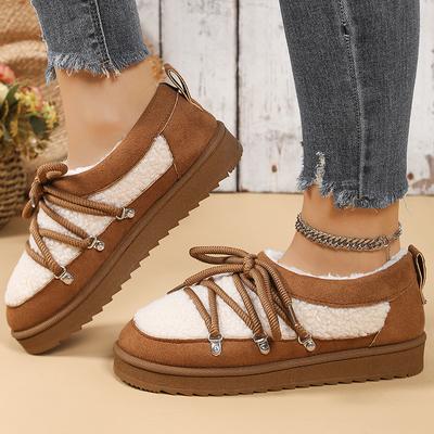 Winter Warm Cotton Lace Up Ankle Boots Women Thicken Plush Cotton Padded Snow Boots Thick Sole Non Slip Platform Casual Shoes
