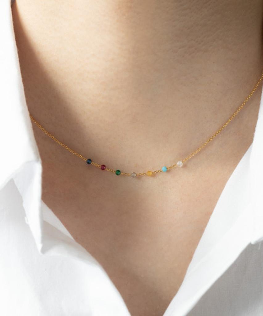 Alleun Silver 925 Chain Gemstone Choker Rainbow Mini Silver Necklace
