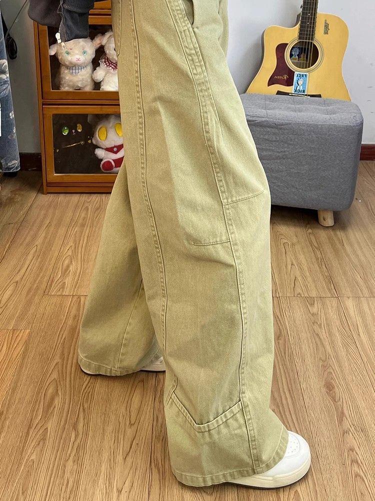Women's Khaki High-Waist Wide-Leg Jeans - Spring Collection
