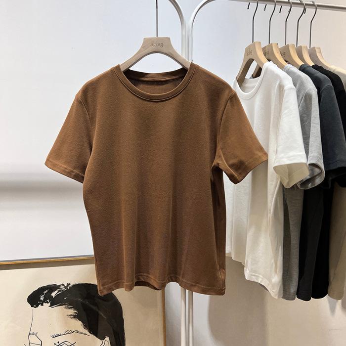 Shoulder pure cotton short-sleeved t-shirt women's loose casual versatile top thickened t-shirt pure cotton inner bottoming shirt