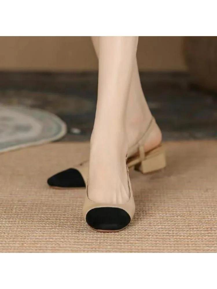 Summer New Fashion Low Square Heels Shoes Korean Color Matching Party Ladies Shoes Designer Chaussure Femme All-match Sandals