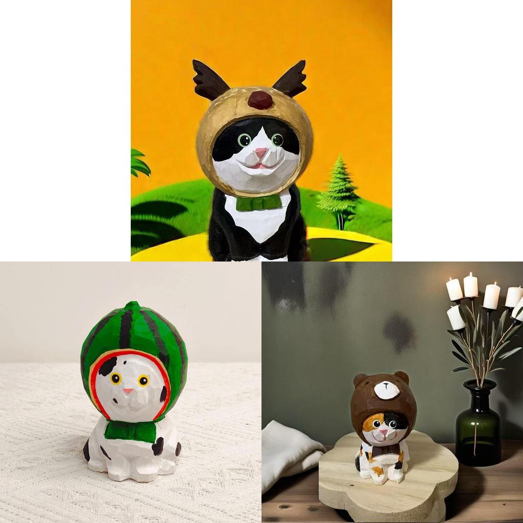 Wooden Cat Figurine Handmade Car Decor Gift For Birthdays And Holidays