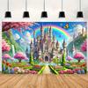 Princess Castle Rainbow Butterfly Garden Backdrop - Versatile Polyester Party Banner, Power-Free Photography Background