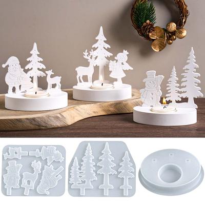 Weihnachtsbaum Schneemann Elch Kerzenhalter Form DIY Weihnachtsdekorationen Kerzenständer Herstellung Gips Harz Handwerk Silikonformen
