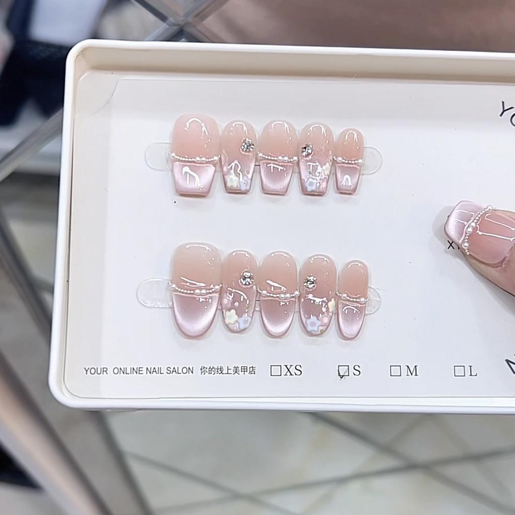 Hand-woven Armor Cute Little Flower Pure High-end French Cat Eye Three-dimensional Hand-painted Little Flower Manicure Sticker